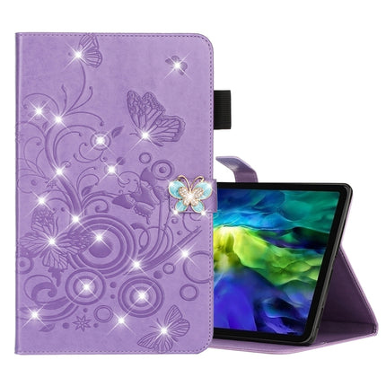 For iPad Pro 11 (2020) Diamond Encrusted Butterflies Embossing Pattern Horizontal Flip Leather Tablet Case with Holder & Card Slot(Purple)-garmade.com