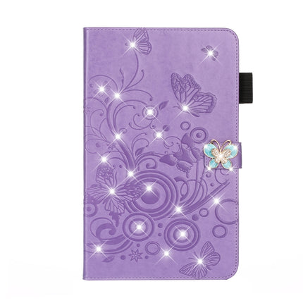 For iPad Pro 11 (2020) Diamond Encrusted Butterflies Embossing Pattern Horizontal Flip Leather Tablet Case with Holder & Card Slot(Purple)-garmade.com