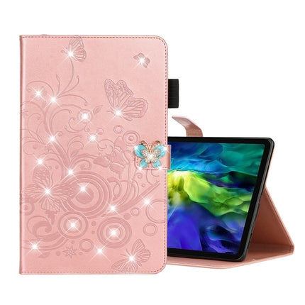 For iPad Pro 11 (2020) Diamond Encrusted Butterflies Embossing Pattern Horizontal Flip Leather Tablet Case with Holder & Card Slot(Rose Gold)-garmade.com