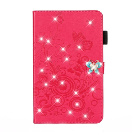 For iPad Pro 11 (2020) Diamond Encrusted Butterflies Embossing Pattern Horizontal Flip Leather Tablet Case with Holder & Card Slot(Red)-garmade.com
