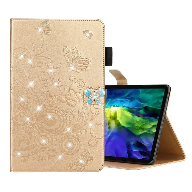 For iPad Pro 11 (2020) Diamond Encrusted Butterflies Embossing Pattern Horizontal Flip Leather Tablet Case with Holder & Card Slot(Gold)-garmade.com