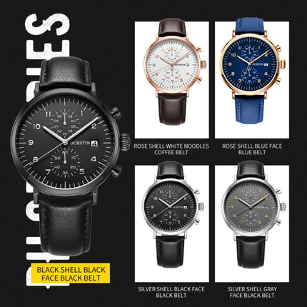 OCHSTIN 6076C Multifunctional Quartz Waterproof Men Leather Watch(Silver+Grey+Black)-garmade.com