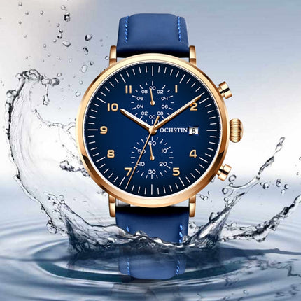 OCHSTIN 6076C Multifunctional Quartz Waterproof Men Leather Watch(Rose Gold+Coffee)-garmade.com