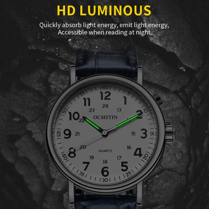 OCHSTIN 6081C Fashion Hollow Men Leather Quartz Watch(Black+Black)-garmade.com