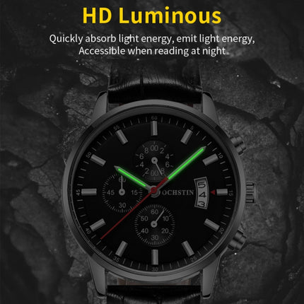 OCHSTIN 6084C Multifunctional Quartz Waterproof Luminous Men Leather Watch(Silver+Blue)-garmade.com