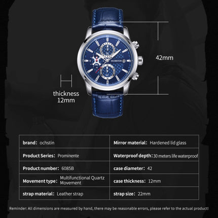 OCHSTIN 6085B Multifunctional Quartz Waterproof Men Leather Watch(Rose gold+Coffee)-garmade.com
