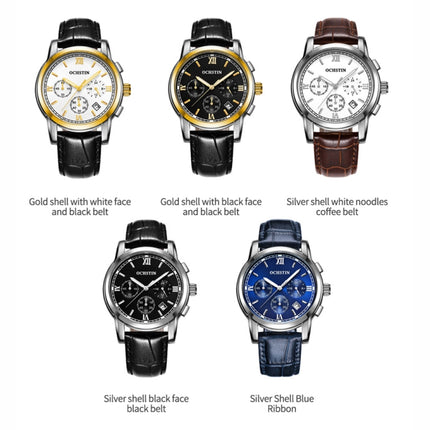 OCHSTIN 6097B Multifunctional Quartz Waterproof Luminous Men Leather Watch(Gold+Black+Black)-garmade.com