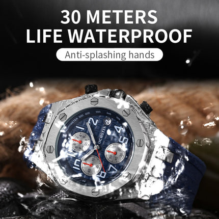OCHSTIN 6100A Multifunctional Quartz Waterproof TPU Strap Men Watch(Silver+Blue)-garmade.com