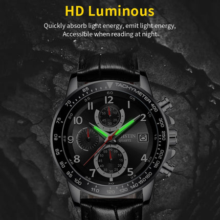 OCHSTIN 6112B Multifunctional Quartz Waterproof Luminous Men Leather Watch(Black 01)-garmade.com