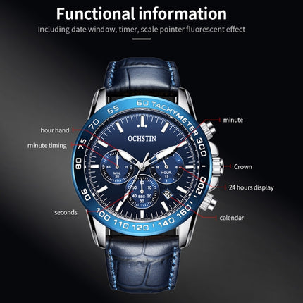 OCHSTIN 6117C Multifunctional Quartz Waterproof Men Leather Watch(Blue)-garmade.com