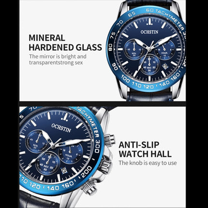 OCHSTIN 6117C Multifunctional Quartz Waterproof Men Leather Watch(Black)-garmade.com