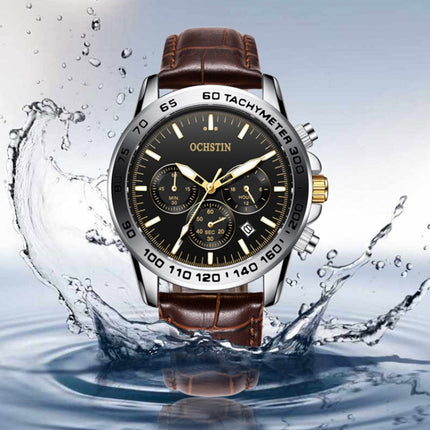 OCHSTIN 6117C Multifunctional Quartz Waterproof Men Leather Watch(Black)-garmade.com