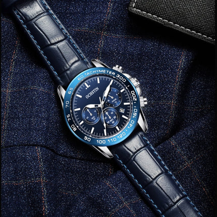 OCHSTIN 6117C Multifunctional Quartz Waterproof Men Leather Watch(Blue)-garmade.com