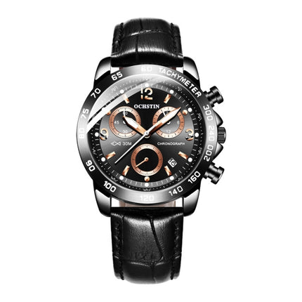 OCHSTIN 6123C Multifunctional Quartz Waterproof Luminous Men Leather Watch(Black 01)-garmade.com