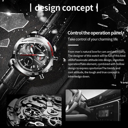 OCHSTIN 6123C Multifunctional Quartz Waterproof Luminous Men Leather Watch(Silver Black 01)-garmade.com
