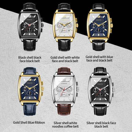 OCHSTIN 6133A Multifunctional Quartz Waterproof Luminous Men Leather Watch(Gold Blue)-garmade.com