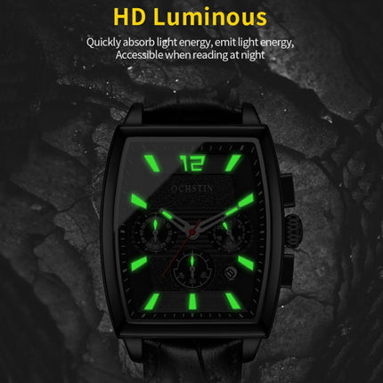 OCHSTIN 6133A Multifunctional Quartz Waterproof Luminous Men Leather Watch(Gold Blue)-garmade.com