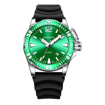 OCHSTIN 7002A Multifunctional Quartz Waterproof Luminous Men Watch(Silver+Green)-garmade.com
