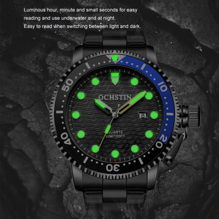 OCHSTIN 7003A Multifunctional Quartz Waterproof Luminous Steel Strap Men Watch(Silver+Green)-garmade.com