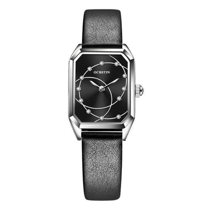 OCHSTIN 7008C Parangon Series Fashion Casual Leather Strap Quartz Watch(Silver+Black)-garmade.com