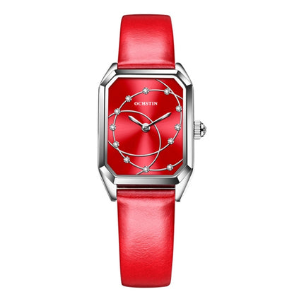 OCHSTIN 7008C Parangon Series Fashion Casual Leather Strap Quartz Watch(Silver+Red)-garmade.com