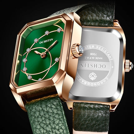OCHSTIN 7008C Parangon Series Fashion Casual Leather Strap Quartz Watch(Rose Gold+Blue)-garmade.com