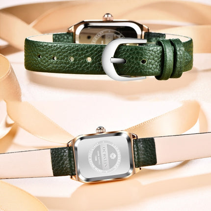 OCHSTIN 7008C Parangon Series Fashion Casual Leather Strap Quartz Watch(Rose Gold+Green)-garmade.com
