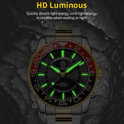 OCHSTIN 7019D Multifunctional Quartz Waterproof Luminous Steel Strap Men Watch(Black+Gold)-garmade.com