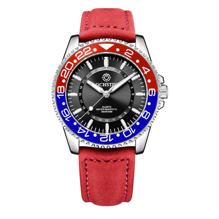 OCHSTIN 7019G Multifunctional Quartz Waterproof Luminous Men Leather Watch(Red)-garmade.com