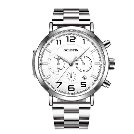 OCHSTIN 7243 Men Fashion Steel Strap Multifunctional Quartz Watch(Silver White)-garmade.com