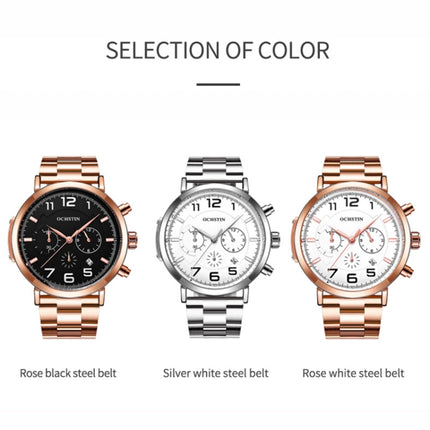 OCHSTIN 7243 Men Fashion Steel Strap Multifunctional Quartz Watch(Rose Gold White)-garmade.com