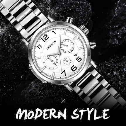 OCHSTIN 7243 Men Fashion Steel Strap Multifunctional Quartz Watch(Rose Gold Black)-garmade.com