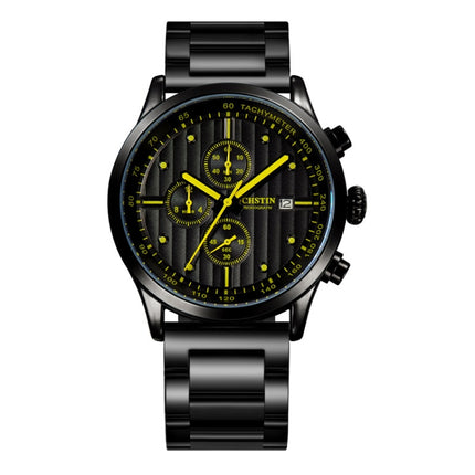 OCHSTIN 7244 Fashion Steel Strap Multifunctional Quartz Men Watch(Black Yellow)-garmade.com