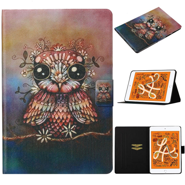 For iPad mini 5 / 4 / 3 / 2 / 1 Coloured Drawing Pattern Horizontal Flip Leather Case with Holder & Card Slot & Sleep / Wake-up Function(Owl)-garmade.com