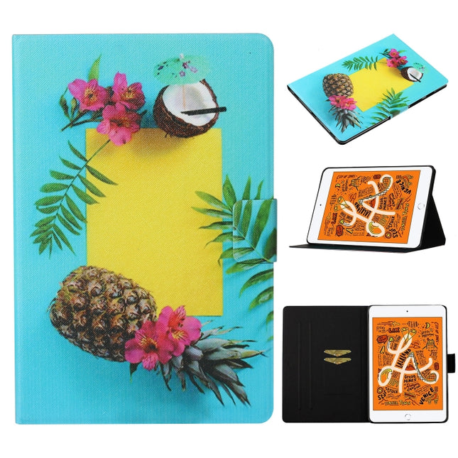 For iPad mini 5 / 4 / 3 / 2 / 1 Coloured Drawing Pattern Horizontal Flip Leather Case with Holder & Card Slot & Sleep / Wake-up Function(Pineapple)-garmade.com