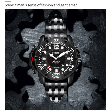 OCHSTIN 7249 Fashion Steel Strap Multifunctional Quartz Men Watch(Black+Black)-garmade.com