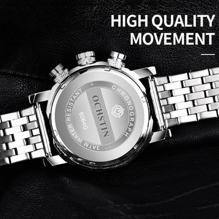 OCHSTIN 7254 Fashion Steel Strap Multifunctional Quartz Men Watch(Silver White)-garmade.com