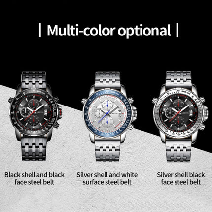 OCHSTIN 7261 Fashion Steel Strap Multifunctional Quartz Men Watch(Silver+White)-garmade.com