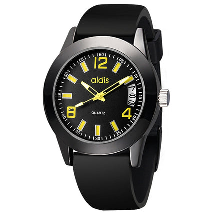addies MY-1601 Regular Version Silicone Watchstrap Quartz Watch, Support Calendar, Size:S (Yellow)-garmade.com