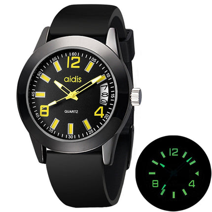 addies MY-1601 Luminous Version Silicone Watchstrap Quartz Watch, Support Calendar, Size:S(Yellow)-garmade.com