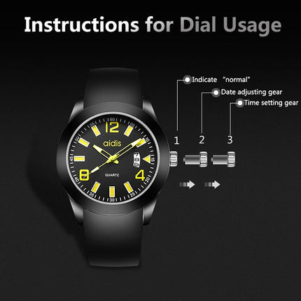 addies MY-1601 Luminous Version Silicone Watchstrap Quartz Watch, Support Calendar, Size:S(Yellow)-garmade.com