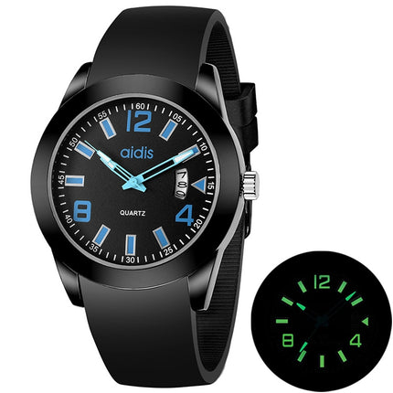 addies MY-1601 Luminous Version Silicone Watchstrap Quartz Watch, Support Calendar, Size:L(Blue)-garmade.com