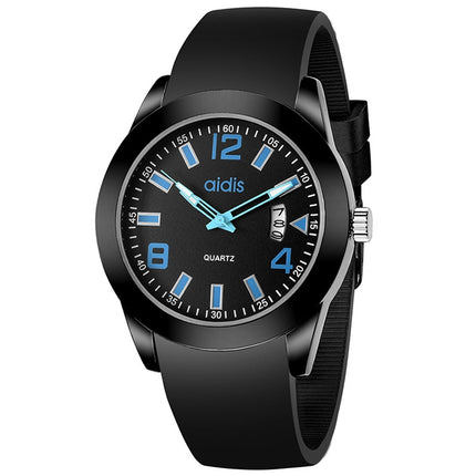 addies MY-1601 Luminous Version Silicone Watchstrap Quartz Watch, Support Calendar, Size:L(Blue)-garmade.com
