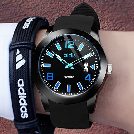 addies MY-1601 Luminous Version Silicone Watchstrap Quartz Watch, Support Calendar, Size:L(Blue)-garmade.com