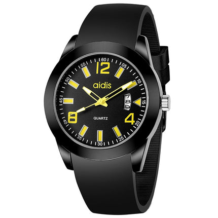 addies MY-1601 Luminous Version Silicone Watchstrap Quartz Watch, Support Calendar, Size:L(Yellow)-garmade.com