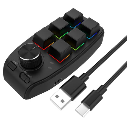 USB Wired RGB Custom Mechanical Keyboard 6 Keys 1 Knob Programming Gaming Keypad(Black)-garmade.com