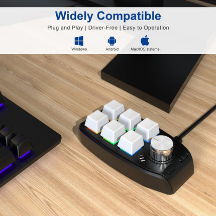 USB Wired RGB Custom Mechanical Keyboard 6 Keys 1 Knob Programming Gaming Keypad(White)-garmade.com