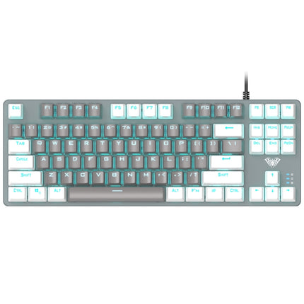 AULA F3287 Wired Color Matching Single Mode 87 Keys Mechanical Keyboard,Green Shaft(Grey)-garmade.com