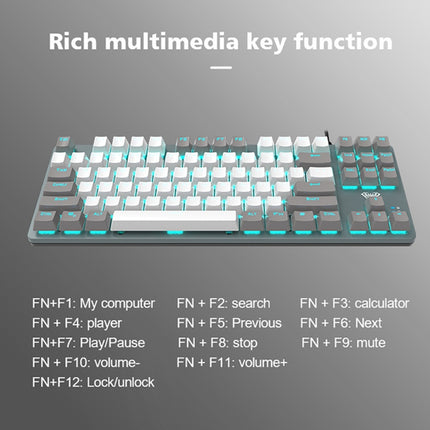 AULA F3287 Wired Color Matching Single Mode 87 Keys Mechanical Keyboard,Green Shaft(Grey)-garmade.com