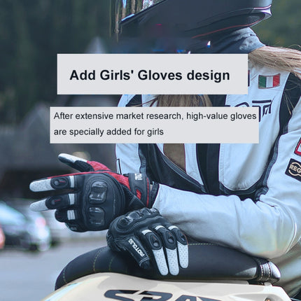One Pair Genuine Leather Motorcycle Gloves with Carbon Fiber Hard Knuckle Touch Screen, Size:L(Black)-garmade.com